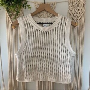 AERIE Offline Crochet Open Knit 100% Cotton Sweater Vest Tank Top Cream Large